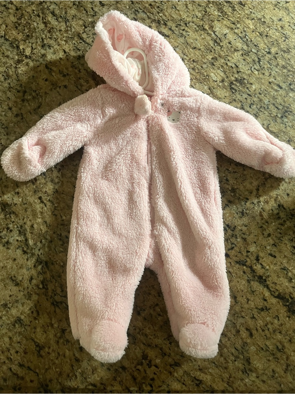 Carter's Soft Pink Plush Hooded Footed One-Piece